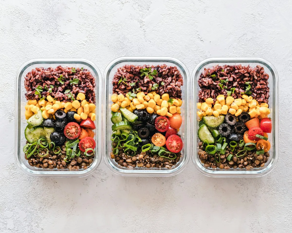 Meal prep containers with healthy food