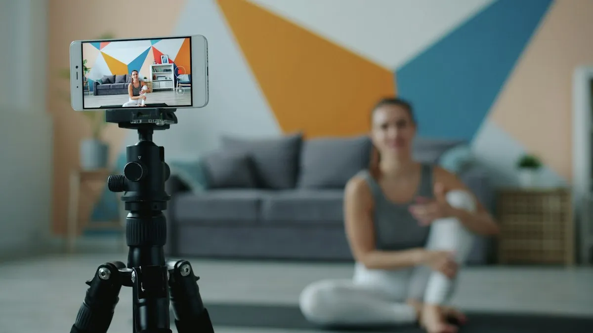 A coach filming a workout video on a phone